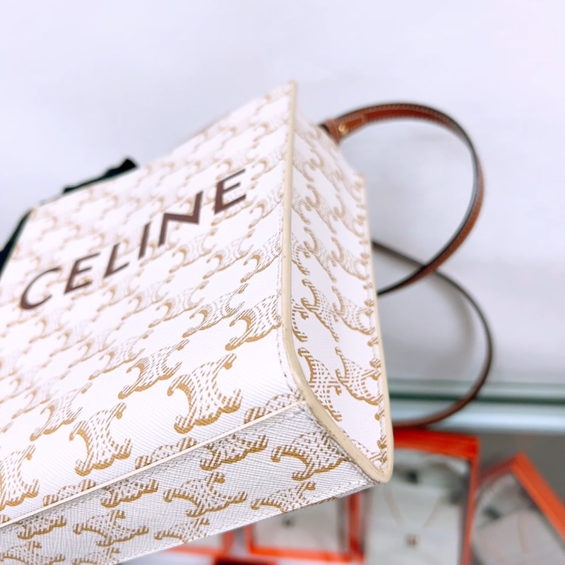 Celine 白色老花 豎款迷你托特包/風琴包-3