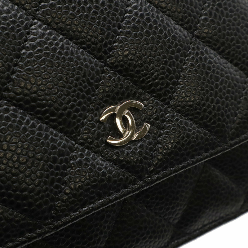 CHANEL Matelasse 鏈條皮夾單肩包,黑色魚子醬皮革,A33814-4