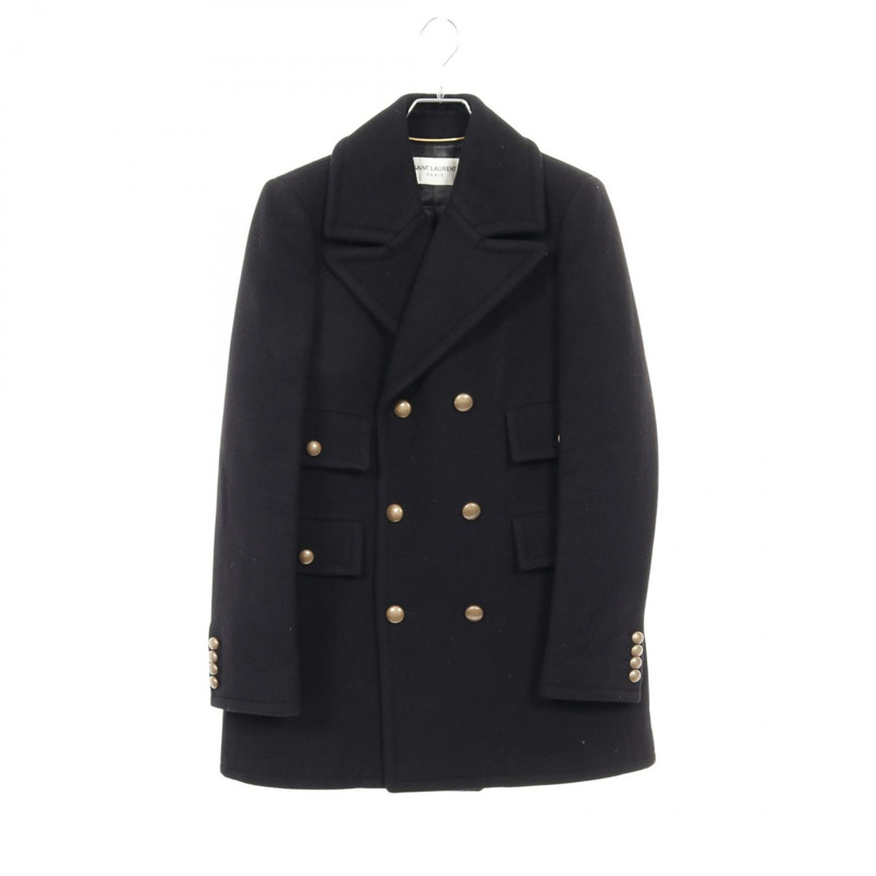 SAINT LAURENT PARIS 豌豆大衣 羊毛 安哥拉 黑色 #F38 二手 女士-0