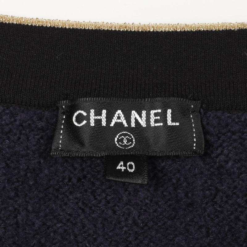 CHANEL COCO 馬克紐扣無色外套棉質海軍藍黑色金色二手女款-2
