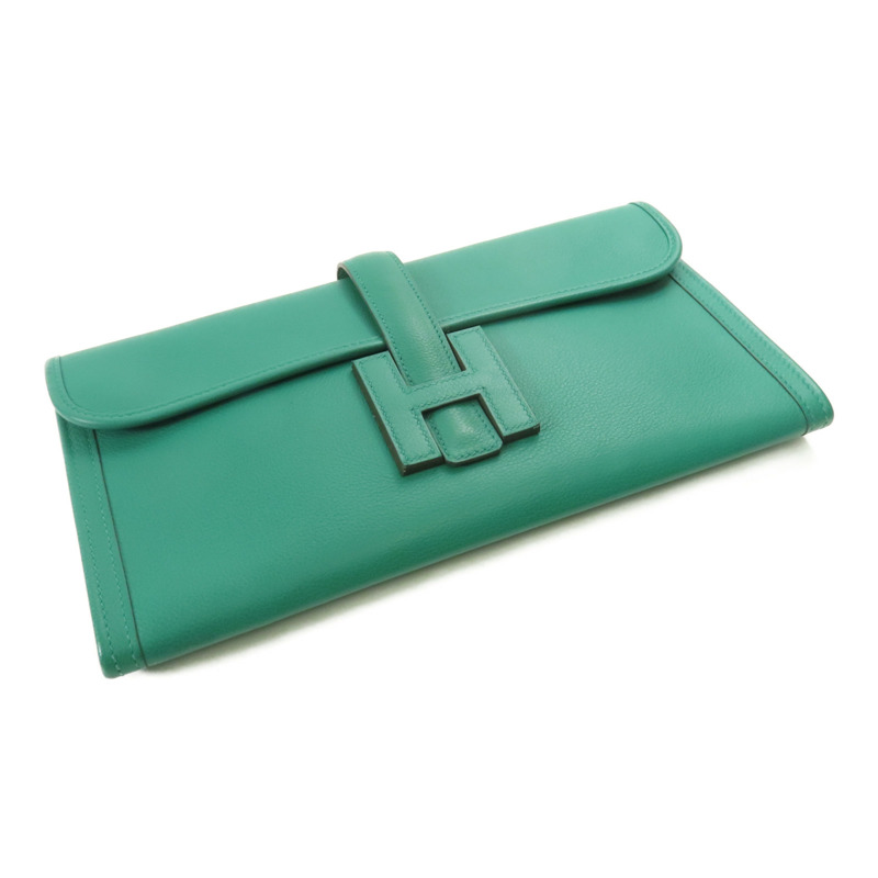 HERMES Swift皮革Jige Duo手拿包Z6 Malachite-3