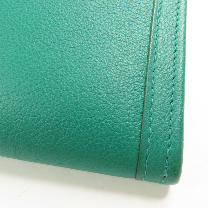 HERMES Swift皮革Jige Duo手拿包Z6 Malachite-7
