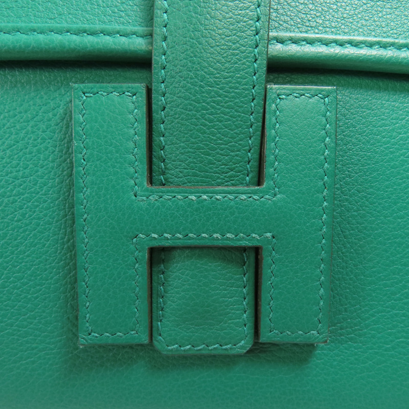 HERMES Swift皮革Jige Duo手拿包Z6 Malachite-9