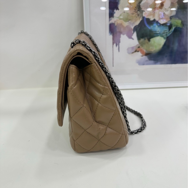 Chanel香奈兒 2.55小號淡米色牛皮 鏈條單肩斜背包 13開-4