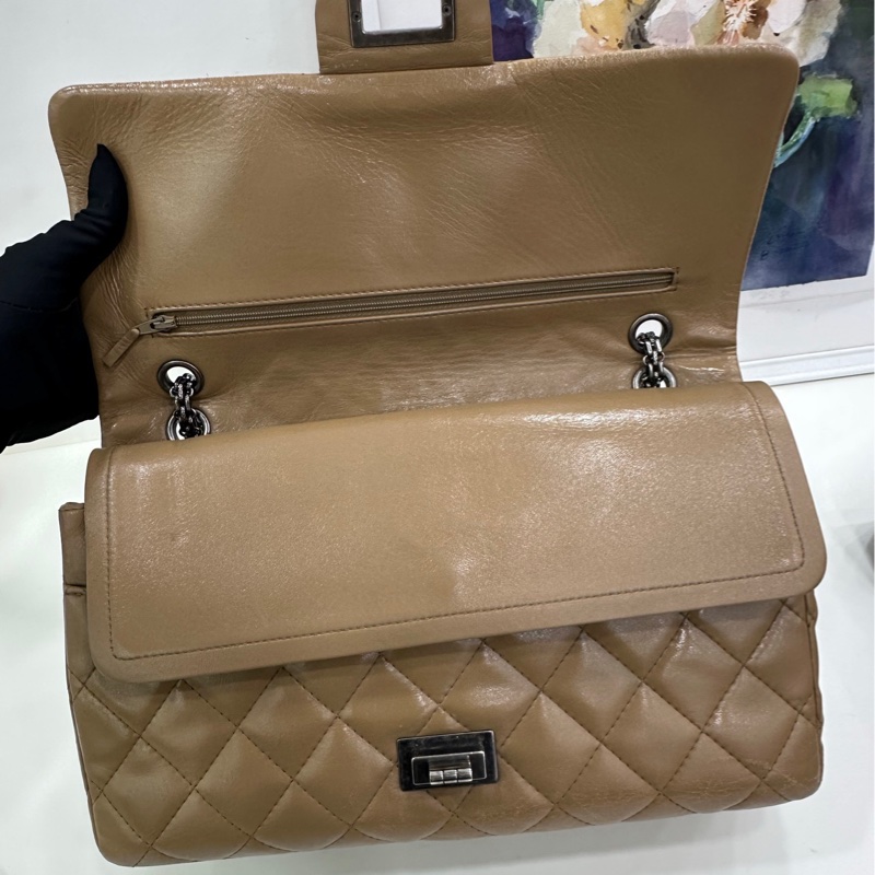 Chanel香奈兒 2.55小號淡米色牛皮 鏈條單肩斜背包 13開-7