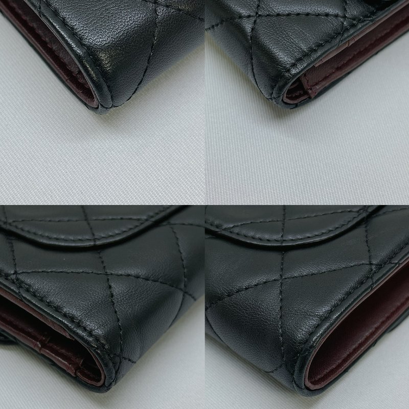 CHANEL 羊皮三折銀扣長夾-8