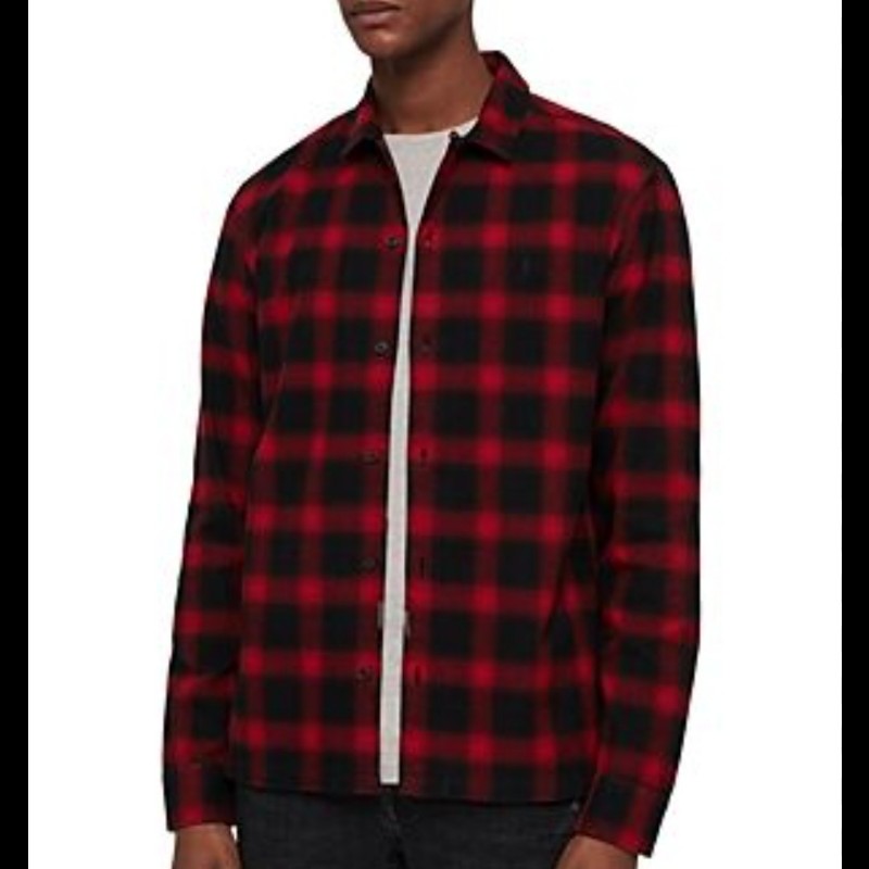 Allsaints 紅黑 格紋 法蘭絨 襯衫 男M-1