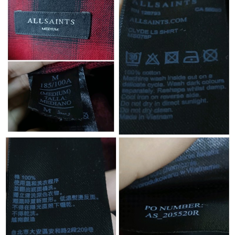 Allsaints 紅黑 格紋 法蘭絨 襯衫 男M-8