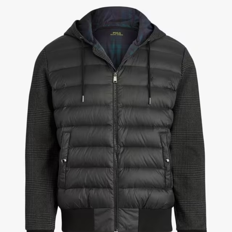 Polo Ralph Lauren RL 深灰 格紋 拼接 羽絨外套 男S-1