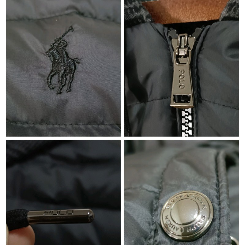 Polo Ralph Lauren RL 深灰 格紋 拼接 羽絨外套 男S-7