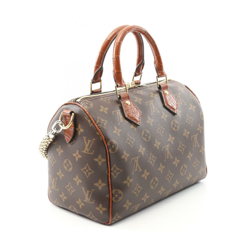 LOUIS VUITTON Speedy Bandouliere 25 Monogram 手提包 N88440 PVC 塗層帆布 異國皮革 棕色 二手 女士-1