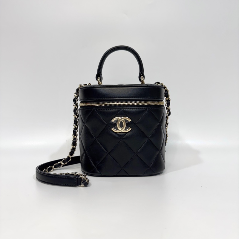 Chanel黑牛皮菱格Trendy CC化妝斜背包AS1626-0