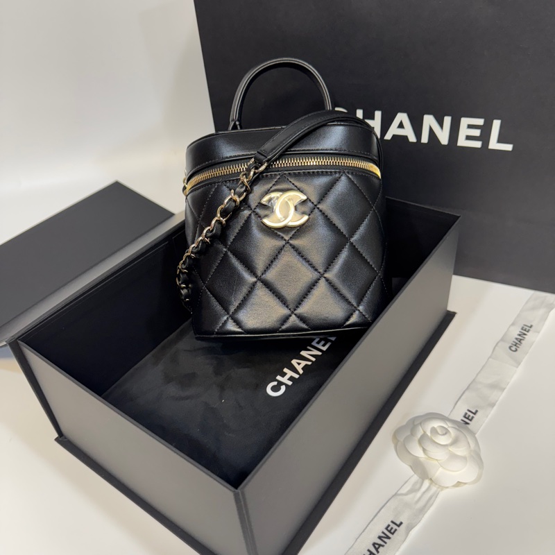Chanel黑牛皮菱格Trendy CC化妝斜背包AS1626-1