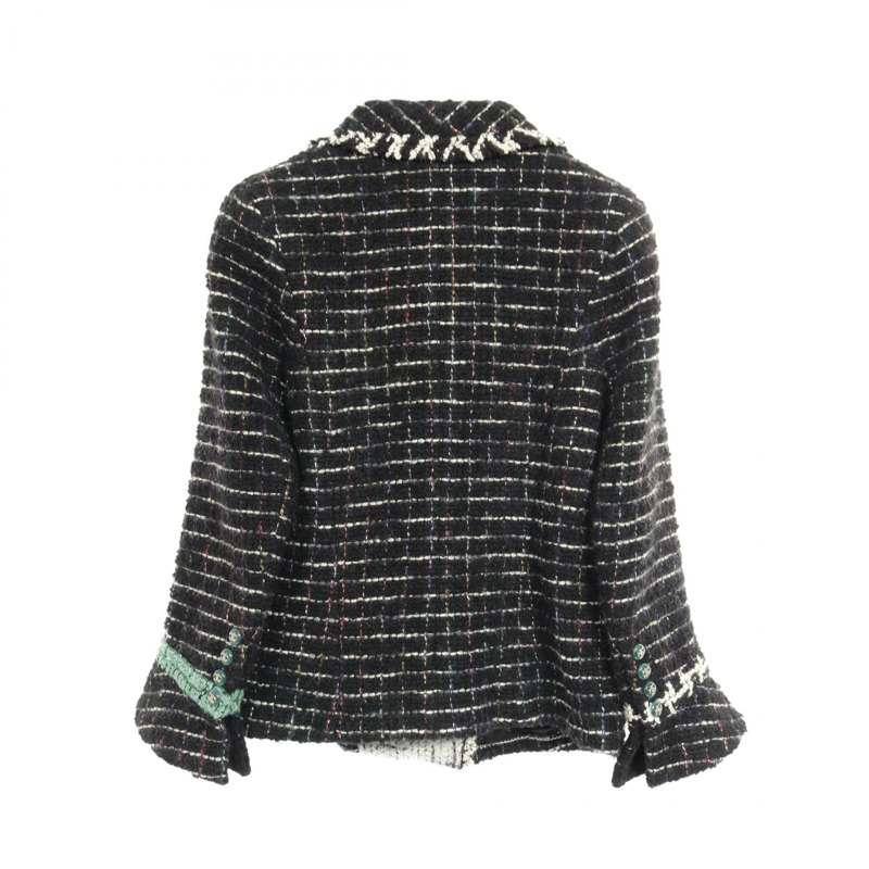 CHANEL COCO Mark Button 粗花呢 其他 外套 羊毛 絲綢 黑色 多色 二手 女款-1