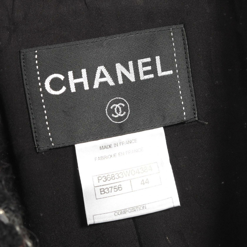CHANEL COCO Mark Button 粗花呢 其他 外套 羊毛 絲綢 黑色 多色 二手 女款-2