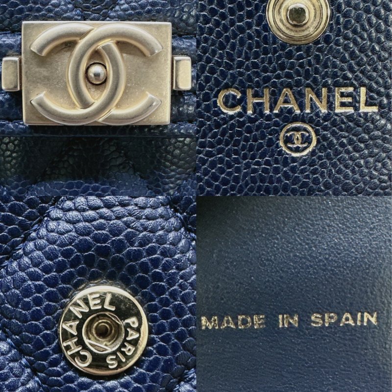 CHANEL 深藍Boy金釦三折短夾-7