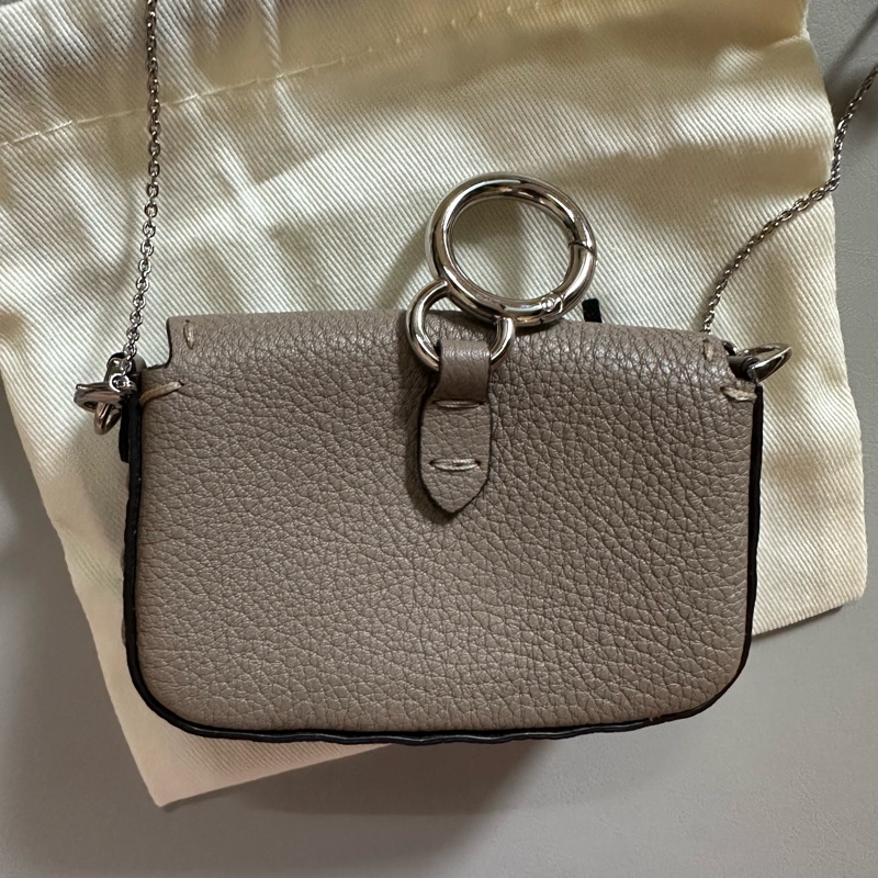 Fendi 7AS045大象灰牛皮粗縫線銀鍊超迷你法棍包 Selleria系列 可愛小包-10