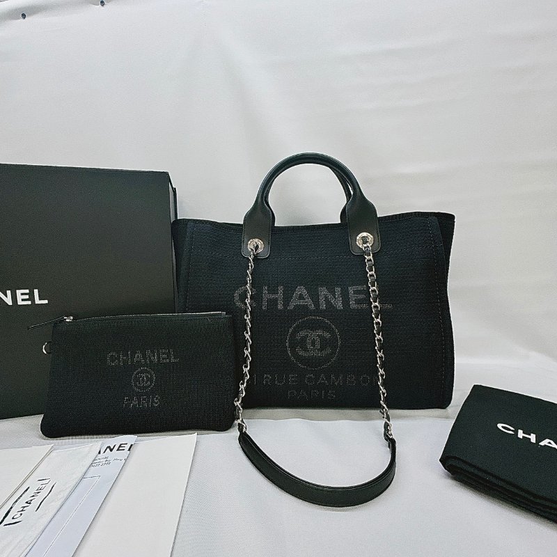 CHANEL 黑色帆布沙灘包-0