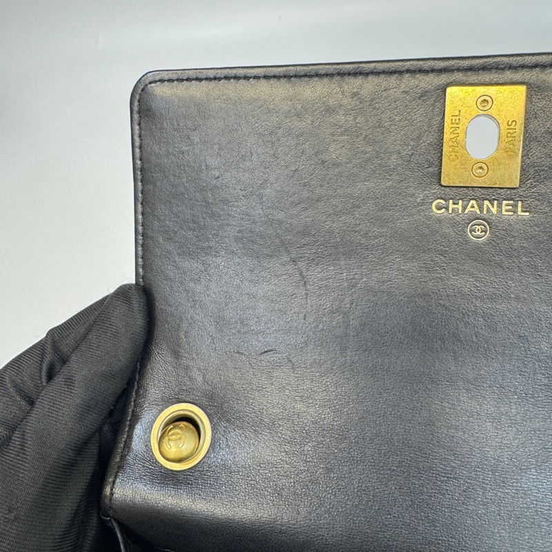 Chanel黑金羊皮菱格紋圓柱調節釦WOC鏈包AP3043-11