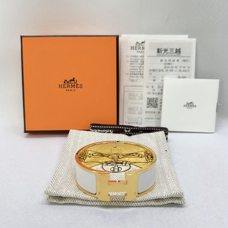 HERMES Clic H寬版白金手環-0