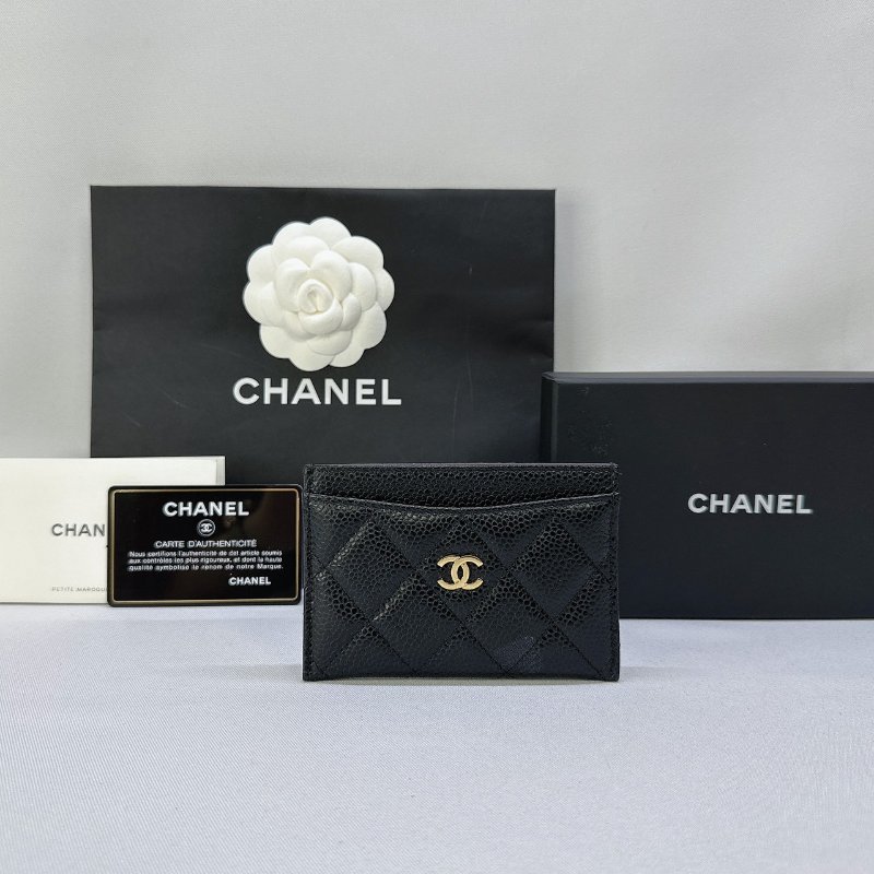 CHANEL 經典黑金荔枝牛卡片夾-0