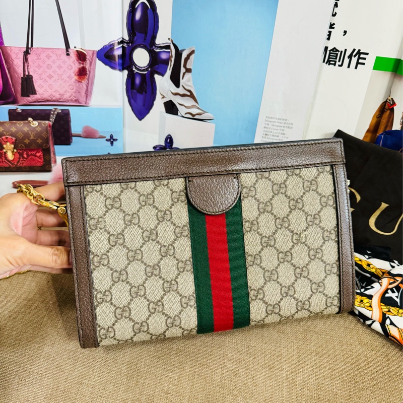 售 二手 真品 GUCCI 經典log 夾子包手拿包 斜背包-5