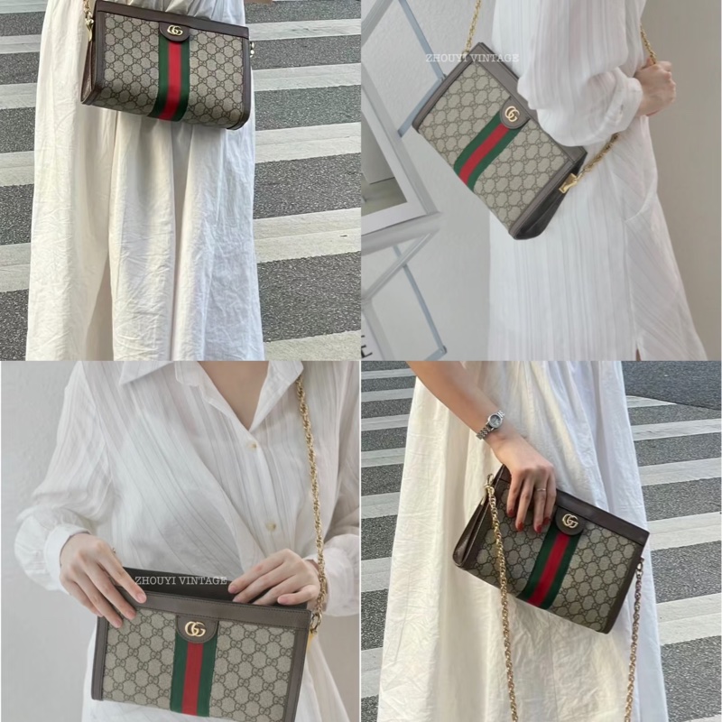 售 二手 真品 GUCCI 經典log 夾子包手拿包 斜背包-11