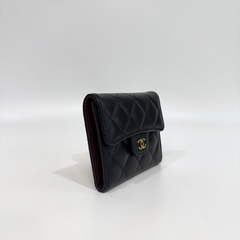 Chanel黑金荔枝牛皮三折短夾AP0231-2