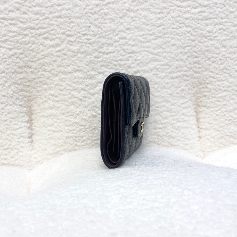 香奈兒經典coco短夾Chanel黑金荔枝牛皮三折短夾AP0231-3