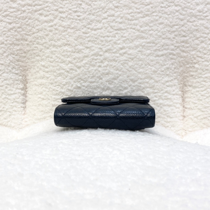 香奈兒經典coco短夾Chanel黑金荔枝牛皮三折短夾AP0231-4