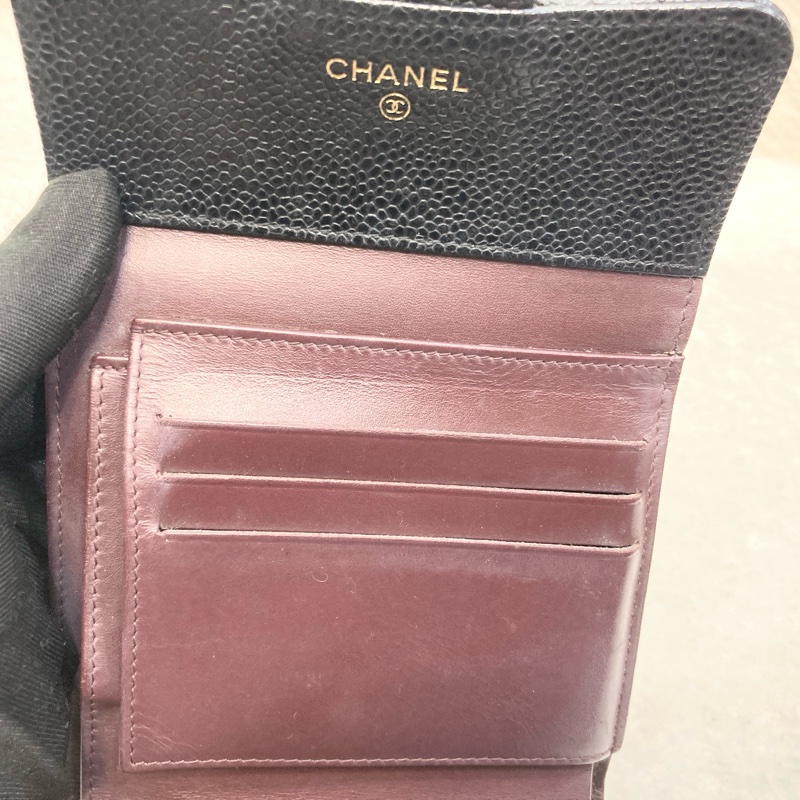 香奈兒經典coco短夾Chanel黑金荔枝牛皮三折短夾AP0231-8