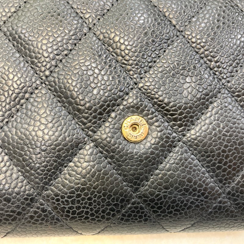 香奈兒經典coco短夾Chanel黑金荔枝牛皮三折短夾AP0231-11