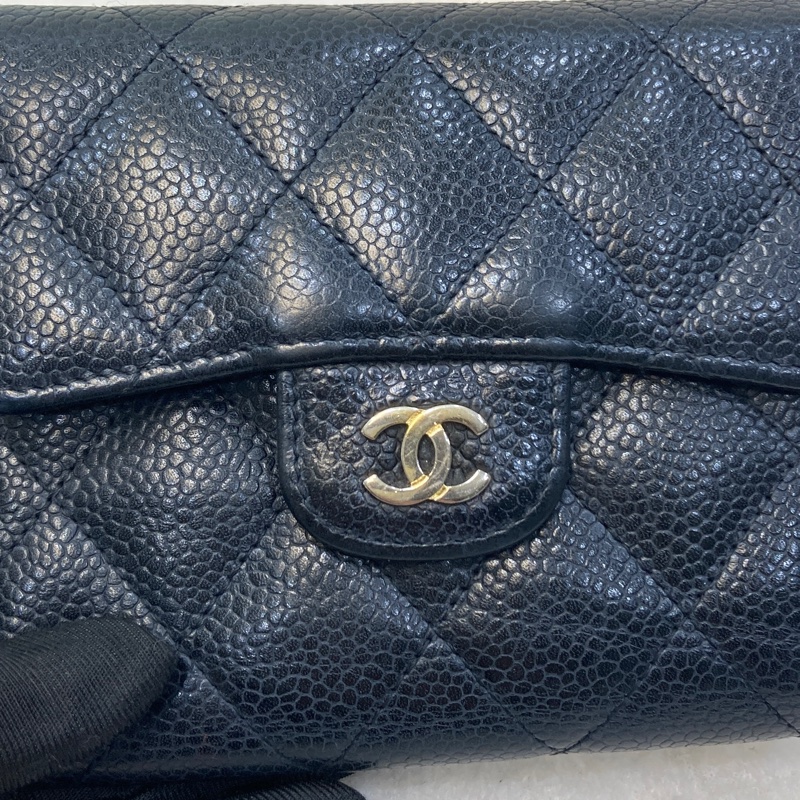 香奈兒經典coco短夾Chanel黑金荔枝牛皮三折短夾AP0231-14