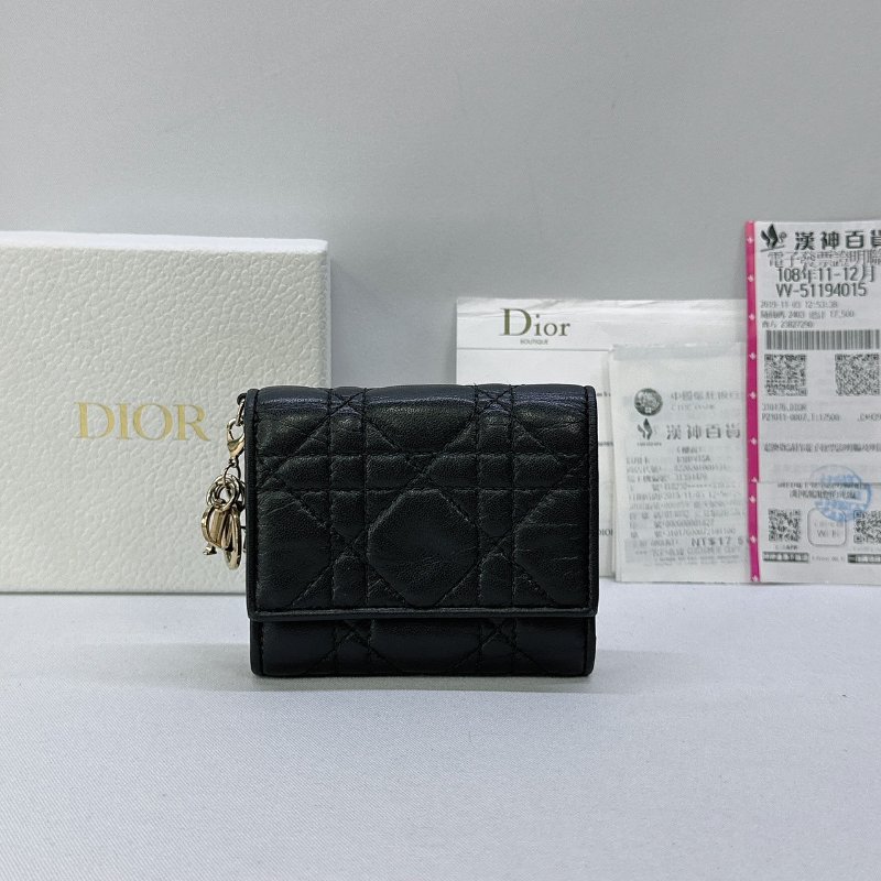 DIOR LADY DIOR小羊皮三折短夾-0