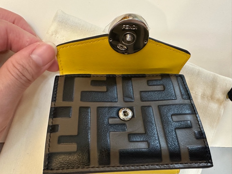 FENDI 芬迪 芬迪折疊錢包三折皮夾皮 全新(防塵布)黃色老花-9