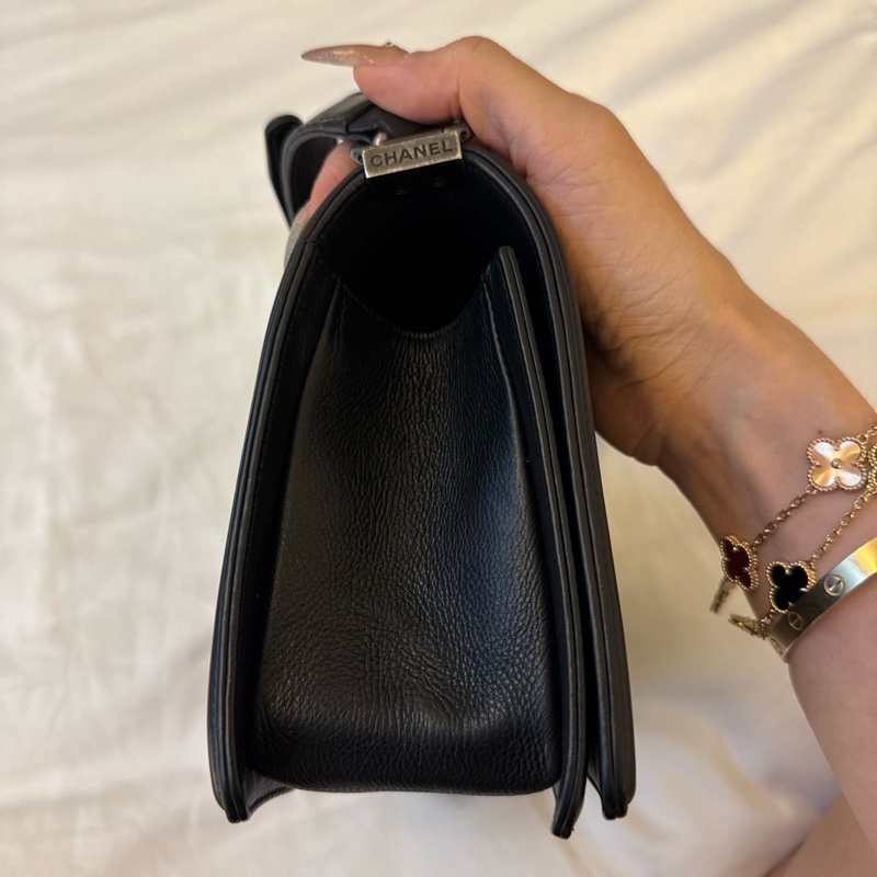 chanel leboy25 公分 黑銀牛皮復古銀扣-3
