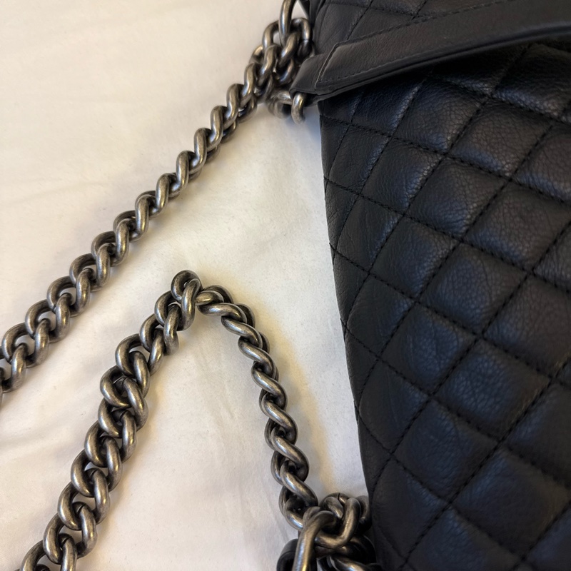 chanel leboy25 公分 黑銀牛皮復古銀扣-20