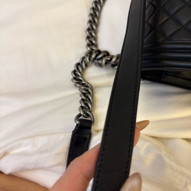 chanel leboy25 公分 黑銀牛皮復古銀扣-24