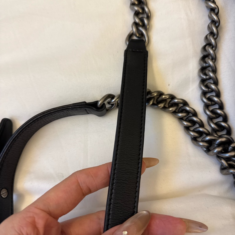 chanel leboy25 公分 黑銀牛皮復古銀扣-25