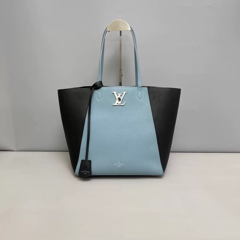 LV路易威登Lockme Cabas霧霾蓝黑拼色牛皮購物袋-0
