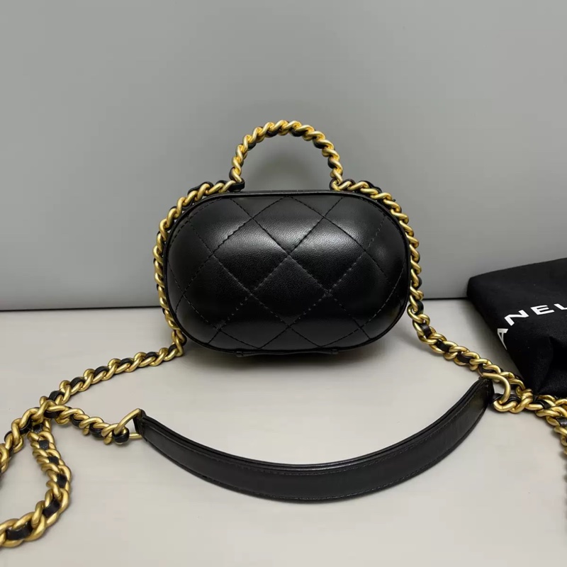 Chanel香奈兒 黑金全皮菱格手柄膠囊鏈條包-1