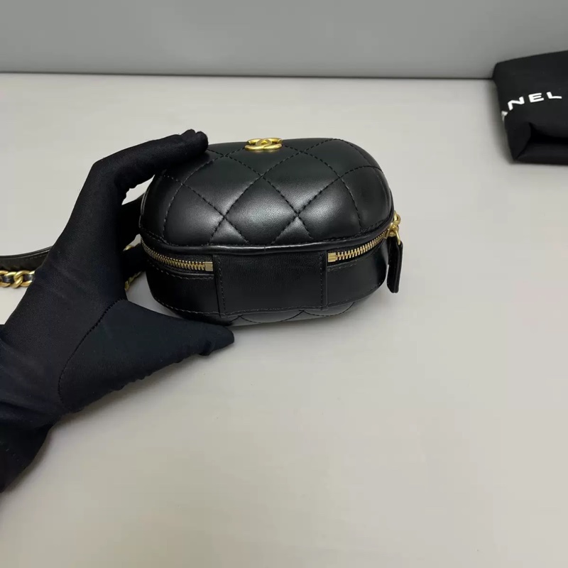 Chanel香奈兒 黑金全皮菱格手柄膠囊鏈條包-2