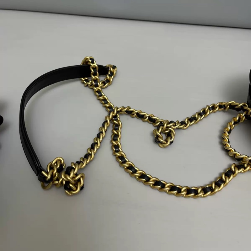 Chanel香奈兒 黑金全皮菱格手柄膠囊鏈條包-4