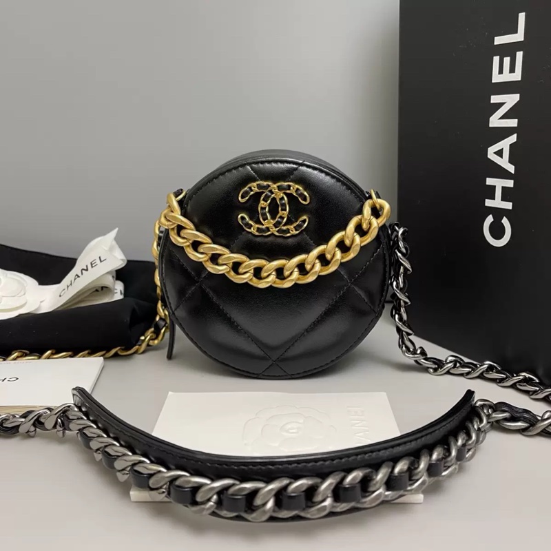 Chanel香奈兒19Bag黑金全皮圓餅包 芯片款-0
