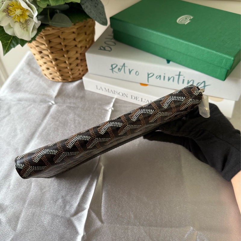經典圖紋拼皮革ㄇ形拉鍊長夾(黑色)-7