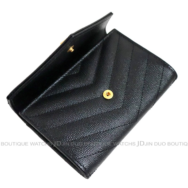 金鐸精品~C772 SAINT LAURENT YSL Monogram聖羅蘭經典山形紋金扣黑色粒面壓紋皮革小型信封款中夾 全新展示品-5