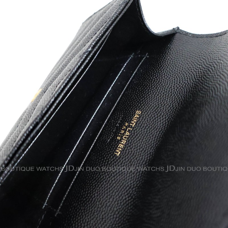 金鐸精品~C772 SAINT LAURENT YSL Monogram聖羅蘭經典山形紋金扣黑色粒面壓紋皮革小型信封款中夾 全新展示品-7
