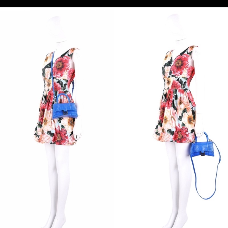 BALENCIAGA Hourglass XS B字鱷魚壓花牛皮手提/斜背沙漏包(藍色)-3