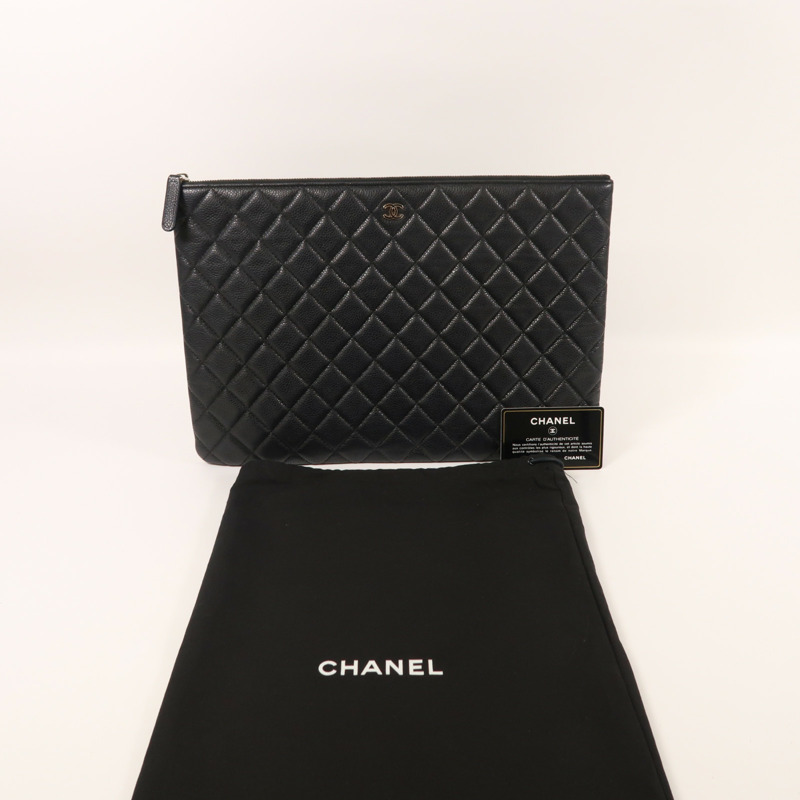 CHANEL 牛皮皮革Clutch Bag銀扣手拿包-8