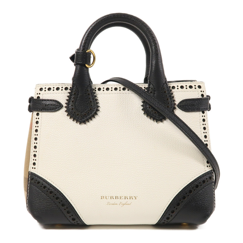 BURBERRY 牛皮皮革/帆布2 Way Shoulder金扣手挽肩背兩用袋-0